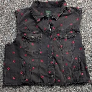 Wild Fable Black Jean Jacket with Red Accents